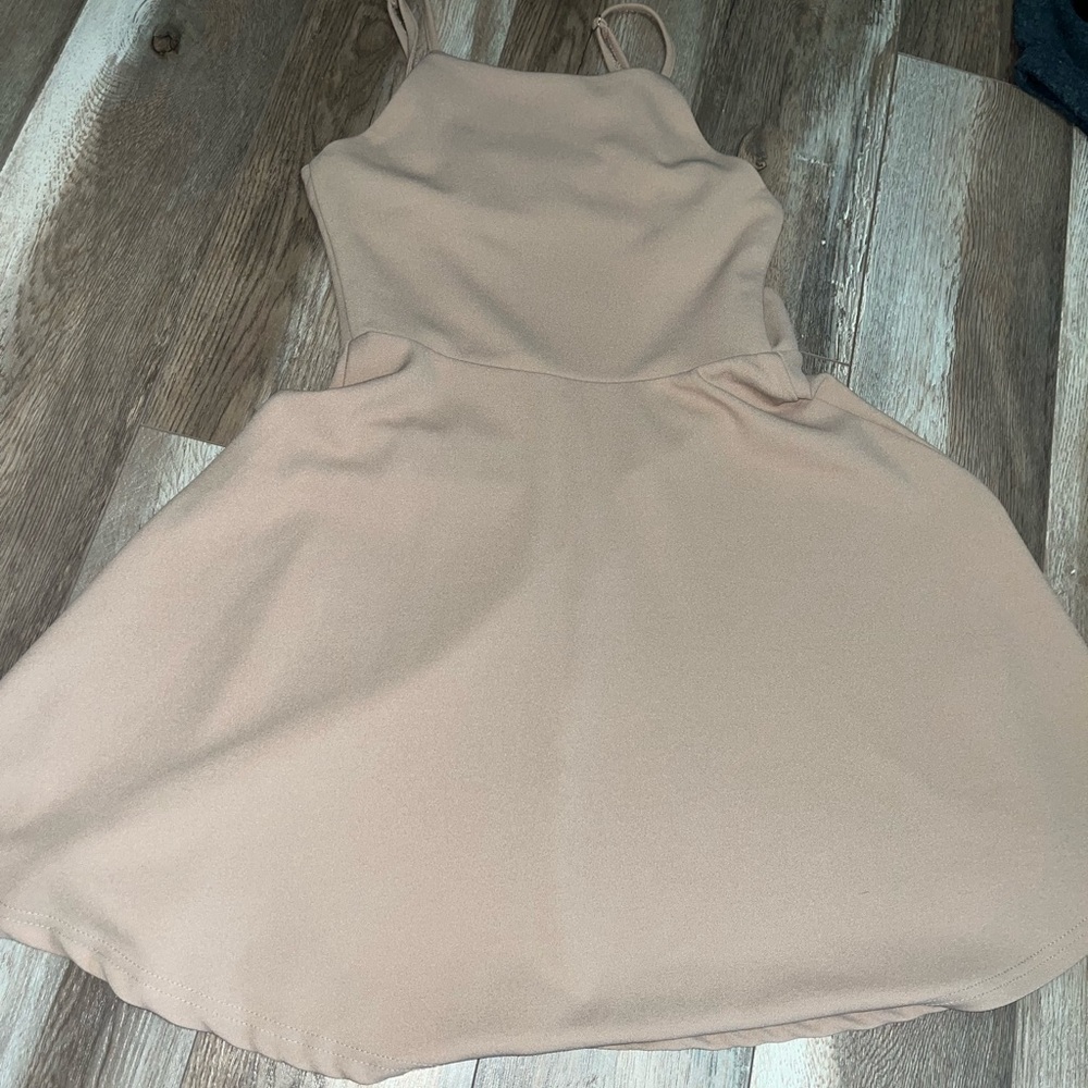 extra small nude-pink open back mini dress